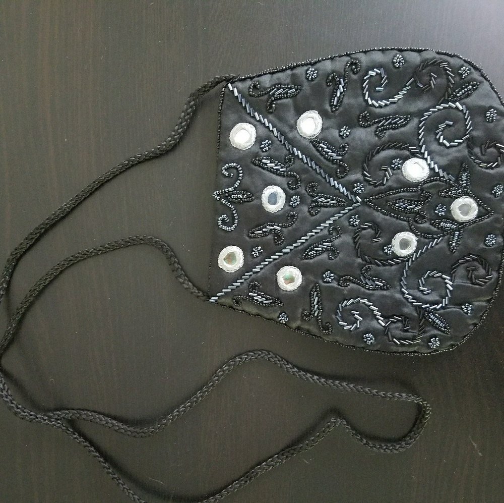 Black embroidered & mirror work crossbody bag
